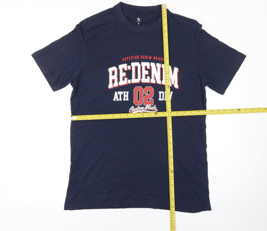 RE: Denim Men's Blue Graphic Print Crew Neck Cotton T-Shirt M