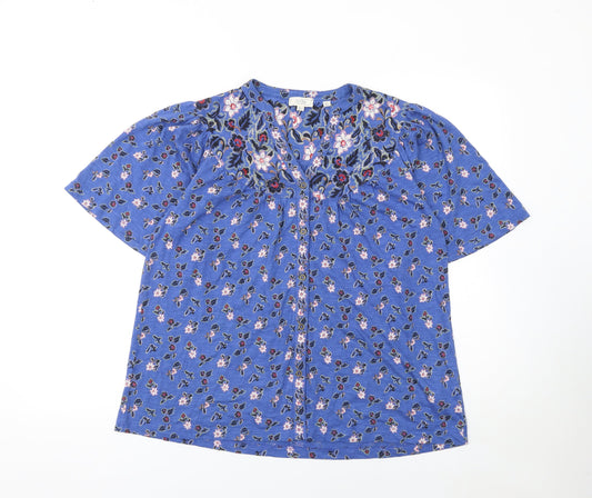Fat Face Women's Blue Floral Embroidered Tunic Blouse UK 10 Cotton Modal