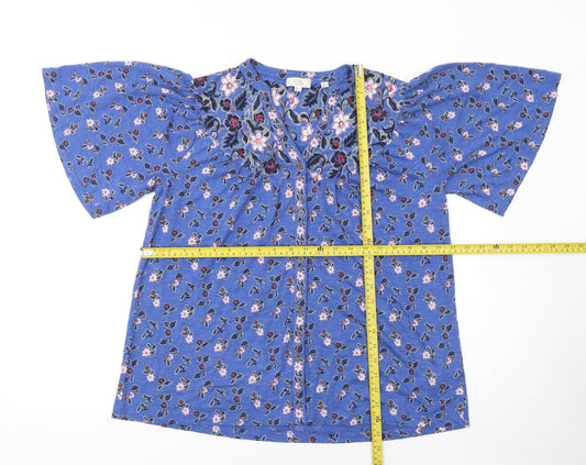 Fat Face Women's Blue Floral Embroidered Tunic Blouse UK 10 Cotton Modal