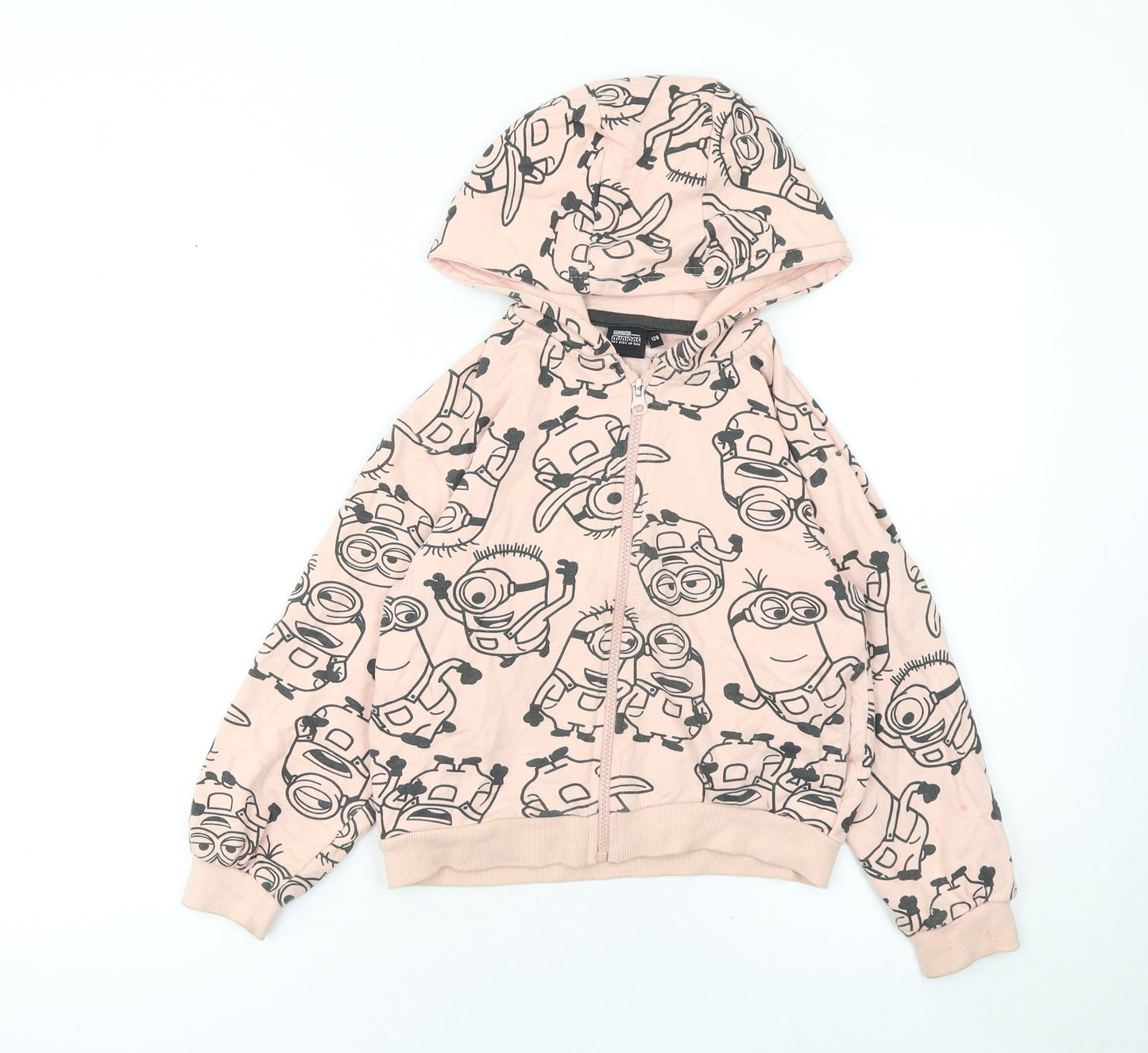 Minions Girls Beige Full Zip Hoodie 8 Years Cotton Blend Graphic Print