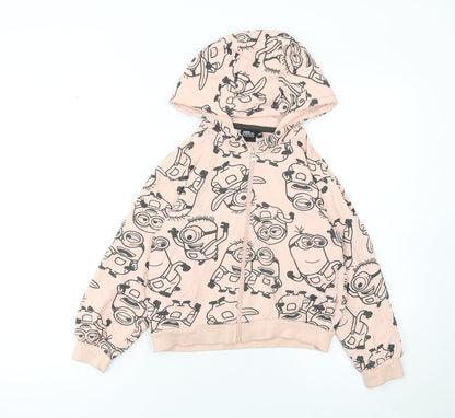 Minions Girls Beige Full Zip Hoodie 8 Years Cotton Blend Graphic Print