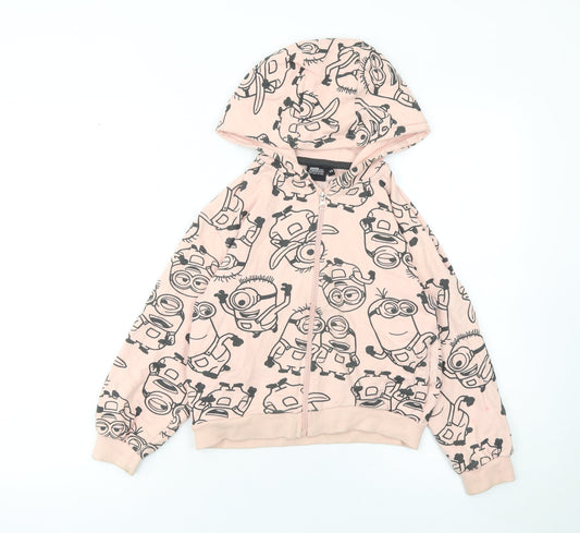 Minions Girls Beige Full Zip Hoodie 8 Years Cotton Blend Graphic Print