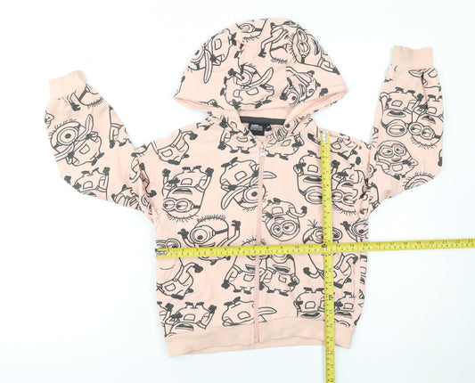 Minions Girls Beige Full Zip Hoodie 8 Years Cotton Blend Graphic Print
