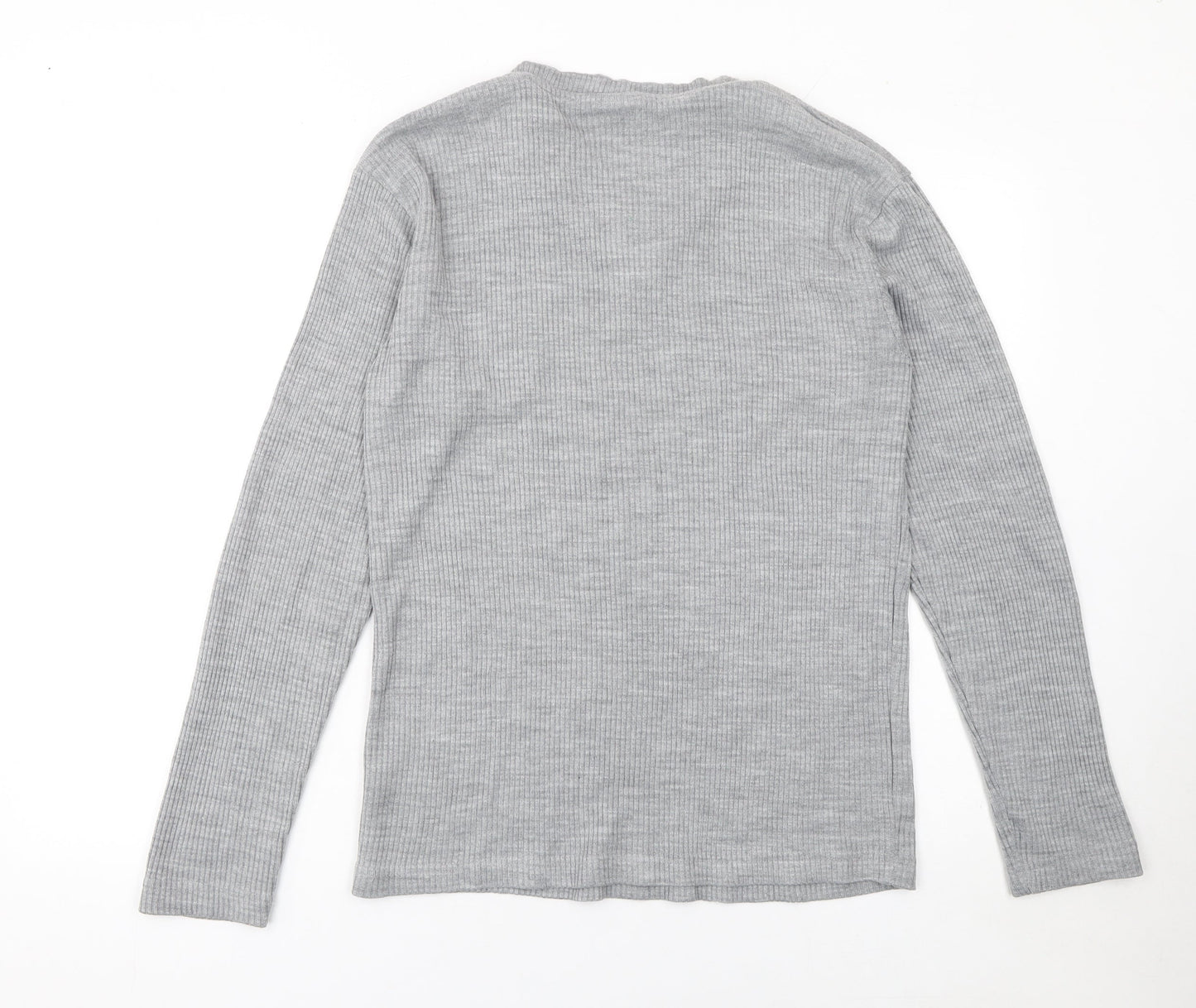 MEGAMAN Mens Grey Henley Knit Jumper M Long Sleeve Sport Style