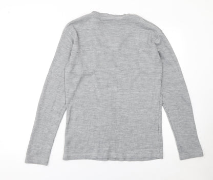 MEGAMAN Mens Grey Henley Knit Jumper M Long Sleeve Sport Style