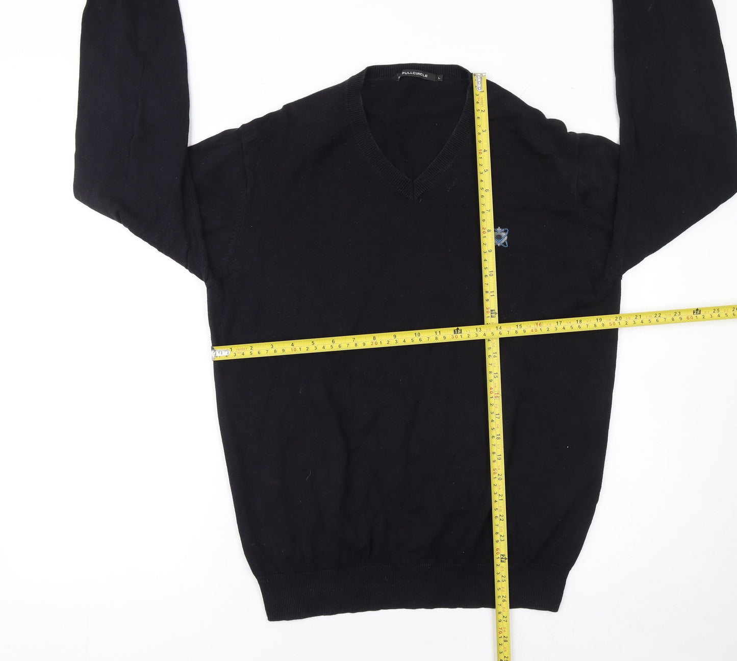 FULLCIRCLE Men's Black Cotton V-Neck Jumper Size L