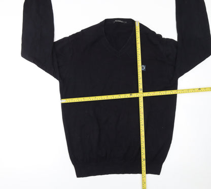 FULLCIRCLE Men's Black Cotton V-Neck Jumper Size L