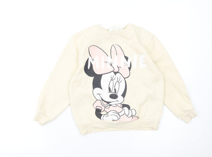 H&M Girls Beige Minnie Mouse Sweatshirt 4-6 Years Pullover Disney Print