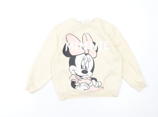 H&M Girls Beige Minnie Mouse Sweatshirt 4-6 Years Pullover Disney Print