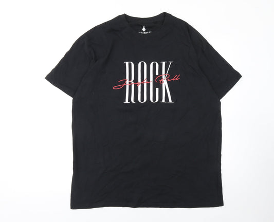 Threadbare Men's Black Rock Graphic Cotton T-Shirt Medium