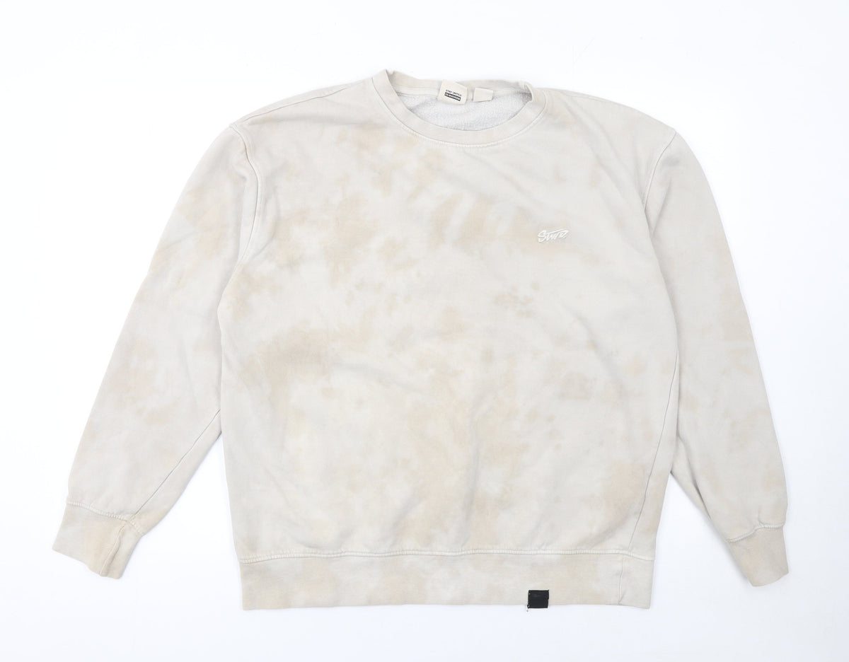 Mens UK Size M Pull & Bear Beige Pullover Sweatshirt