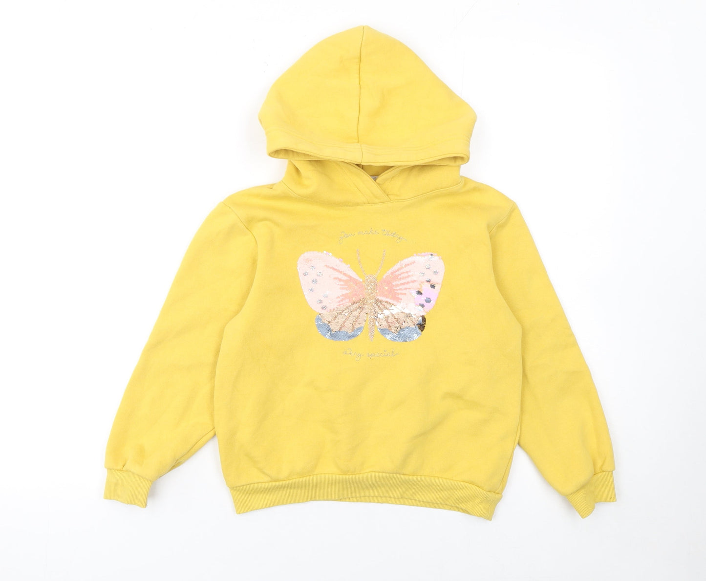 H&M Girls Yellow Sequin Butterfly Pullover Hoodie - Size 6-8 Years