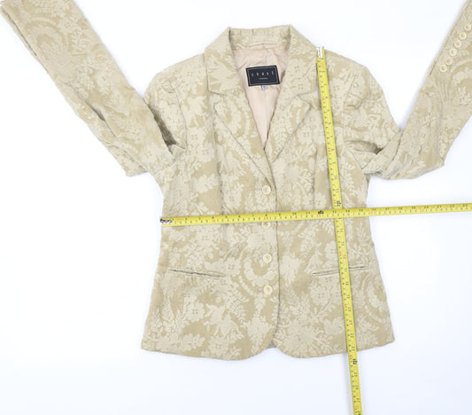 Coast London Women Beige Floral Blazer Size 12 Cotton Jacquard