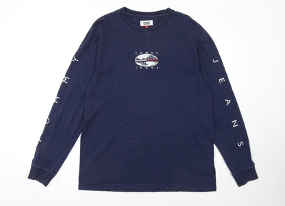 Tommy Jeans Men's Blue Long Sleeve Crew Neck Cotton T-Shirt Size M