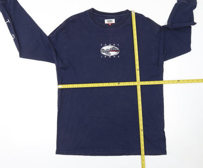 Tommy Jeans Men's Blue Long Sleeve Crew Neck Cotton T-Shirt Size M