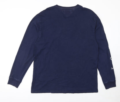 Tommy Jeans Men's Blue Long Sleeve Crew Neck Cotton T-Shirt Size M