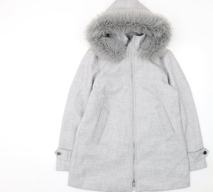 Primark Women’s Grey Parka Coat Size 12 Hooded Faux Fur Trim Winter