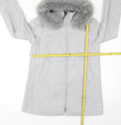 Primark Women’s Grey Parka Coat Size 12 Hooded Faux Fur Trim Winter