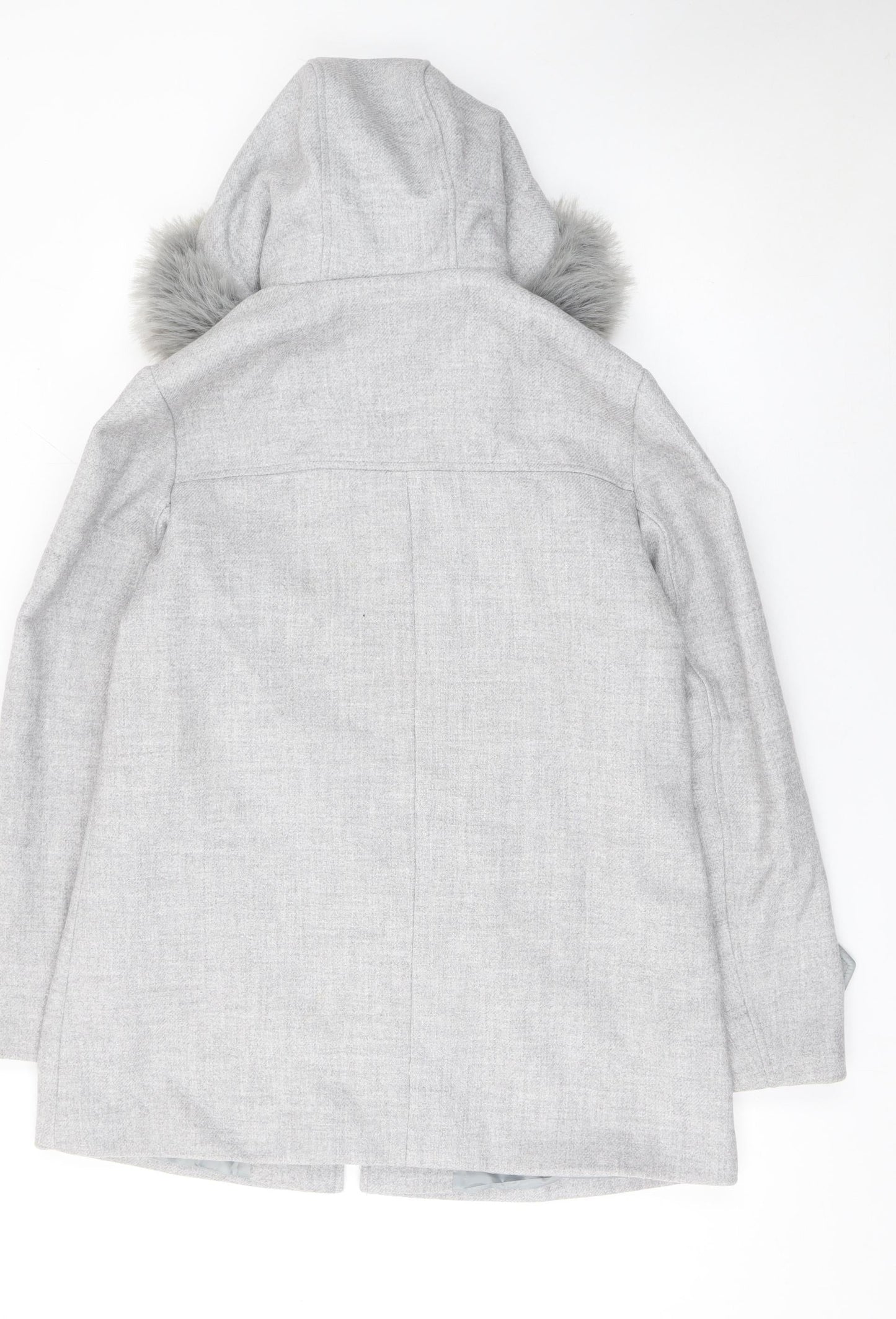 Primark Women’s Grey Parka Coat Size 12 Hooded Faux Fur Trim Winter