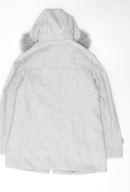 Primark Women’s Grey Parka Coat Size 12 Hooded Faux Fur Trim Winter