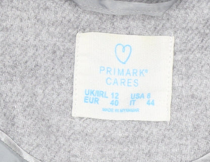 Primark Women’s Grey Parka Coat Size 12 Hooded Faux Fur Trim Winter