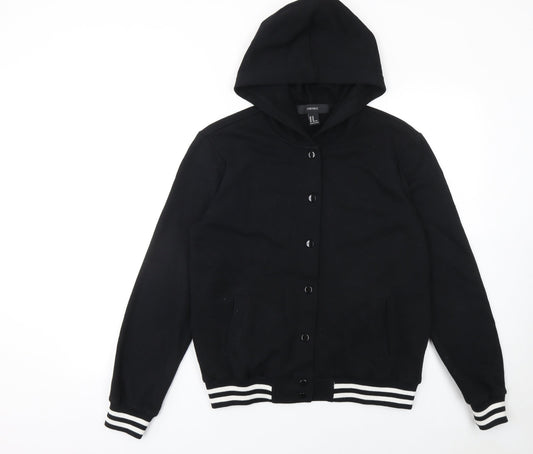 Forever 21 Women's Black Cotton Blend Varsity Hooded Jacket Size M