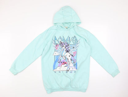 F&F Girls Blue Sequin Unicorn Pullover Hoodie 13-14 Years