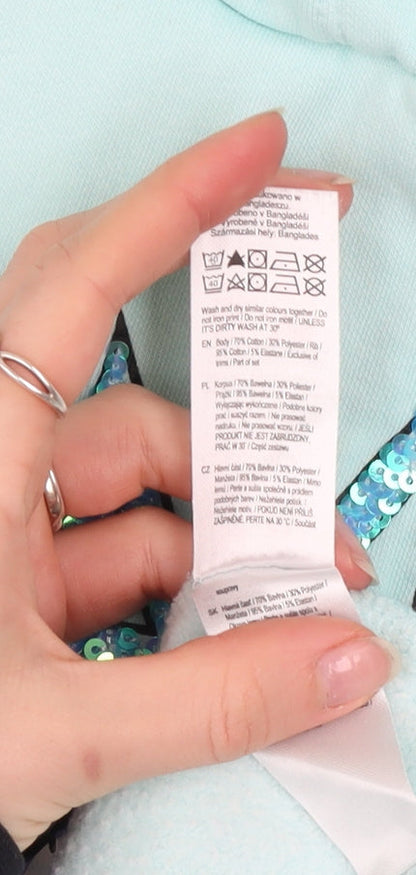 F&F Girls Blue Sequin Unicorn Pullover Hoodie 13-14 Years