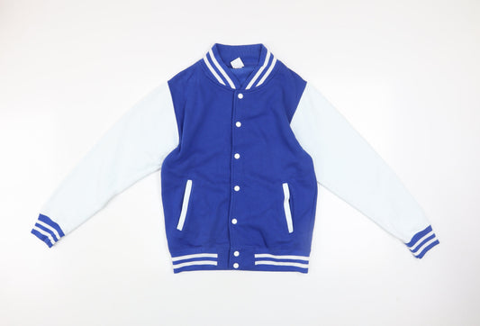 AWDis Men Blue Varsity Jacket Small Cotton Blend Button-Up