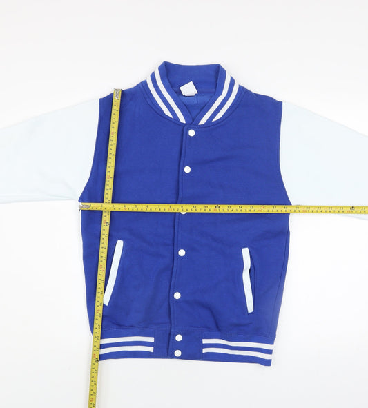 AWDis Men Blue Varsity Jacket Small Cotton Blend Button-Up