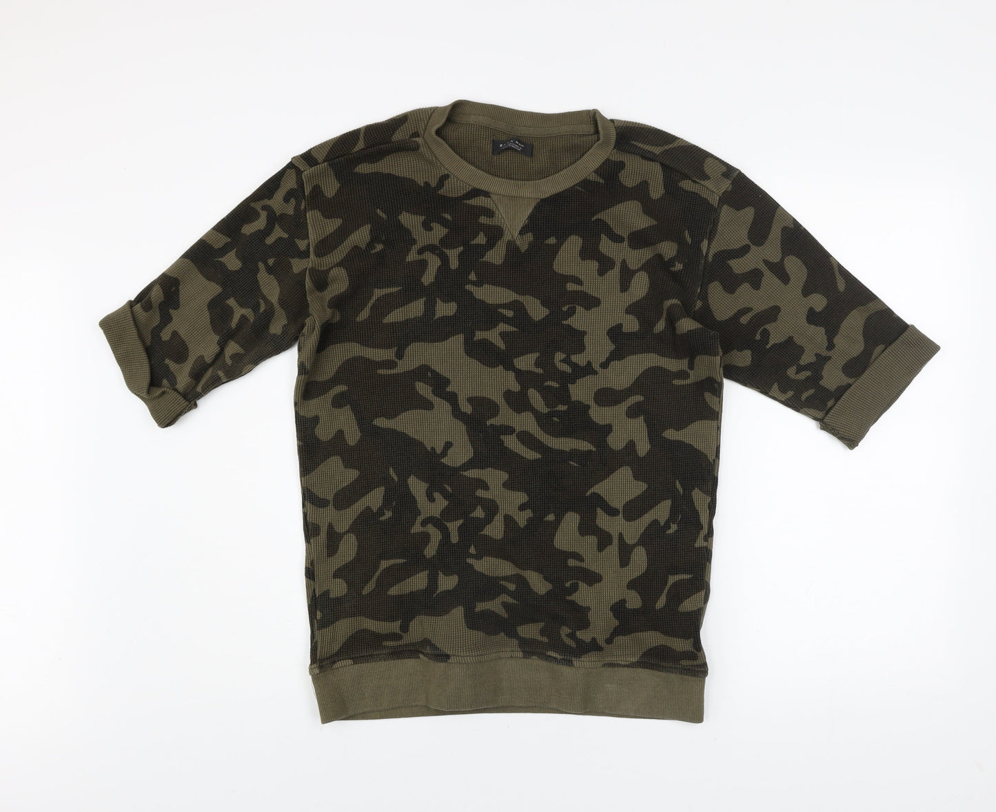 Zara Man Green Camouflage Crew Neck Cotton T-Shirt Size S