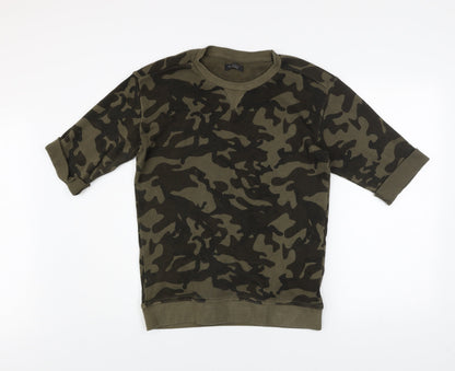 Zara Man Green Camouflage Crew Neck Cotton T-Shirt Size S
