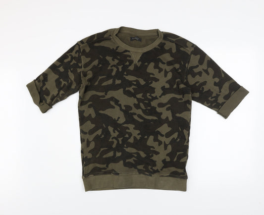 Zara Man Green Camouflage Crew Neck Cotton T-Shirt Size S
