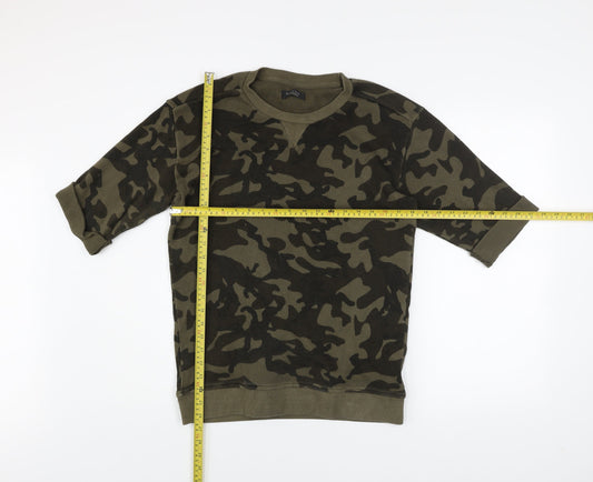 Zara Man Green Camouflage Crew Neck Cotton T-Shirt Size S