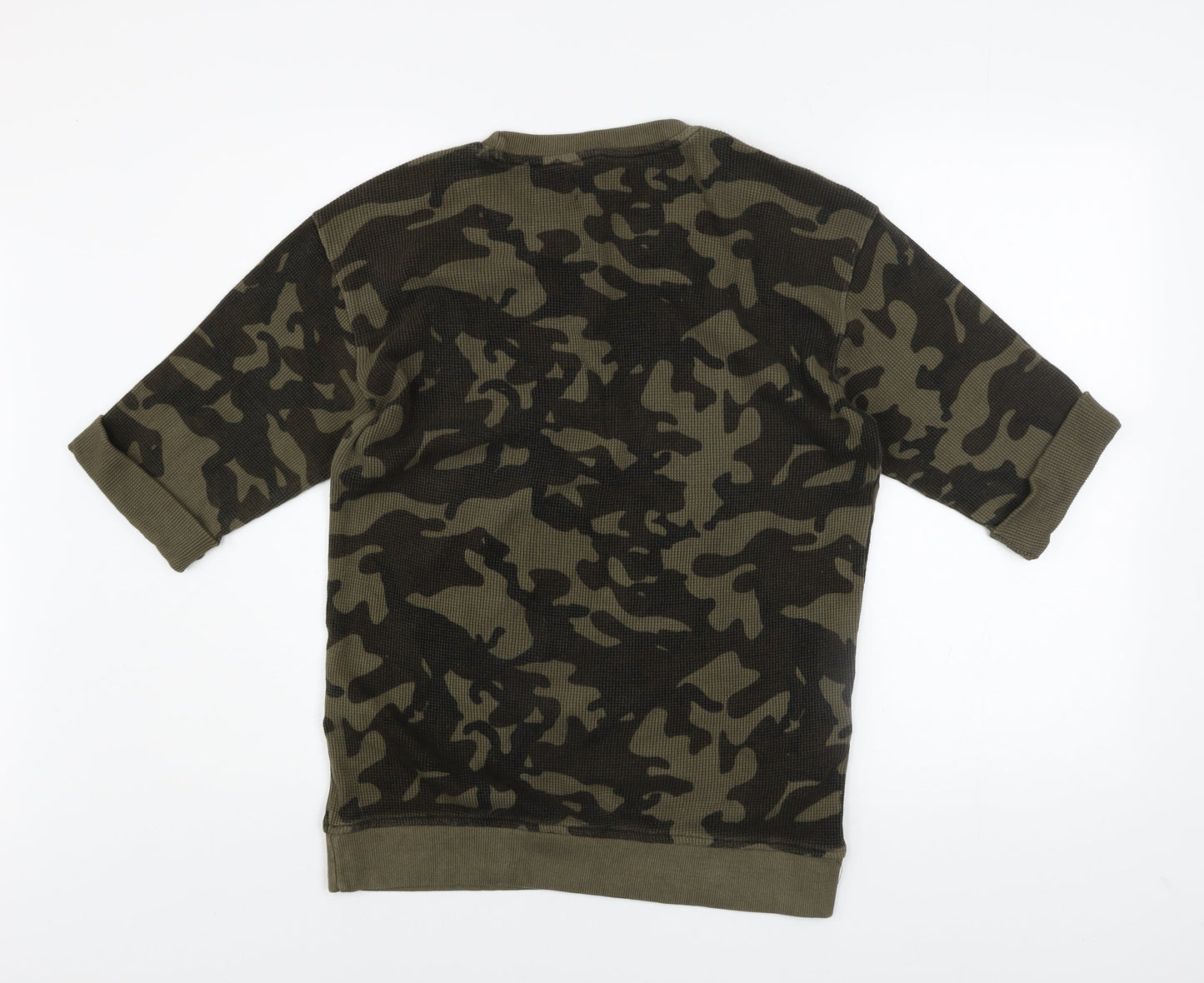 Zara Man Green Camouflage Crew Neck Cotton T-Shirt Size S