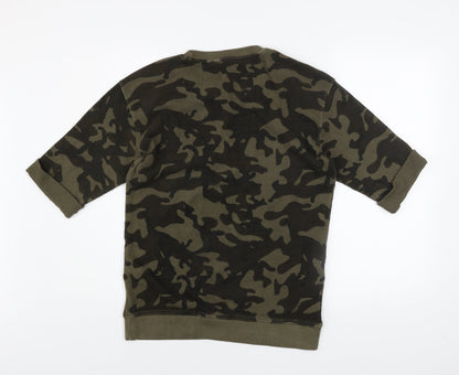 Zara Man Green Camouflage Crew Neck Cotton T-Shirt Size S