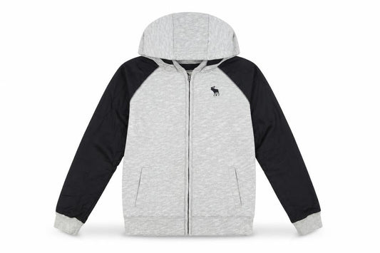 Front view of Abercrombie & Fitch Kids boys’ grey hooded full zip jacket 15-16 years cotton blend