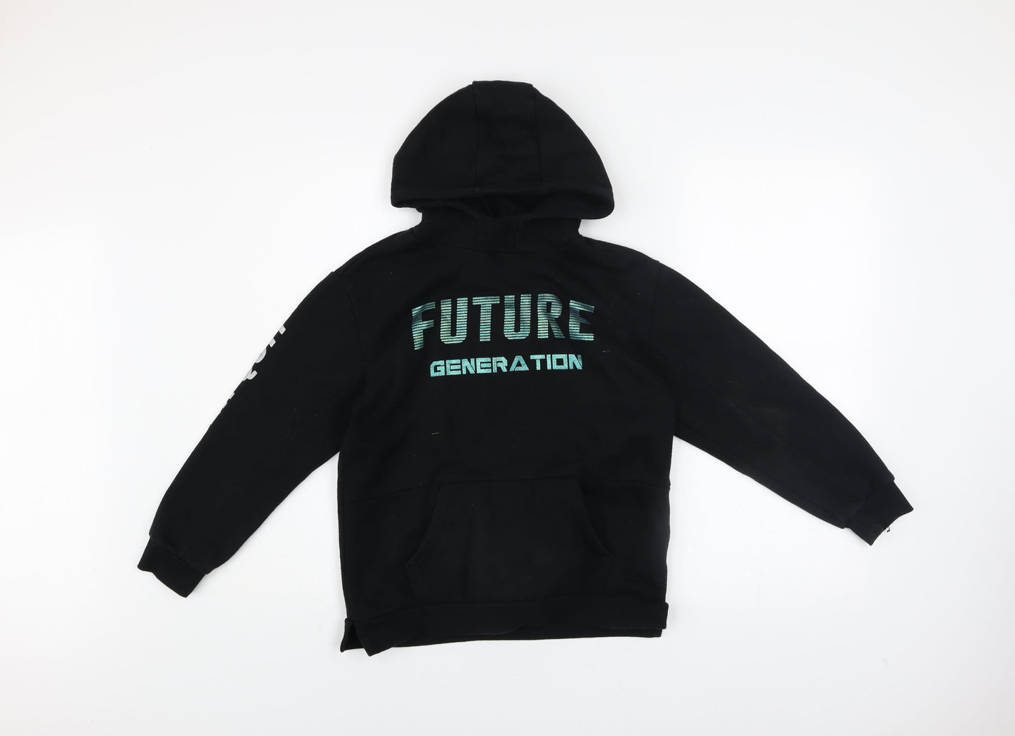 Primark Boys Black Future Generation Pullover Hoodie 9-10 Years Graphic