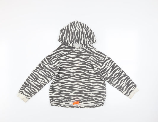 Zara Girls Black White Zebra Print Hoodie Age 10 Years Pullover Cotton Blend