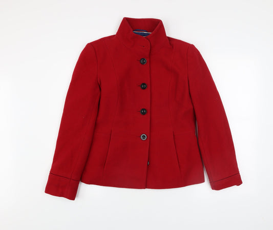 John Lewis Women Red Wool Blend Pea Coat Size 12 Lined Classic