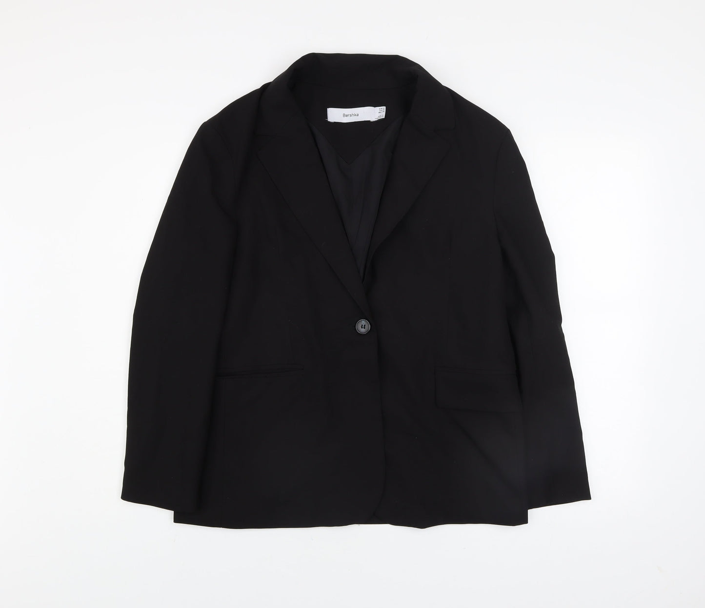 Bershka Womens Black Regular Fit Single-Breasted Blazer M