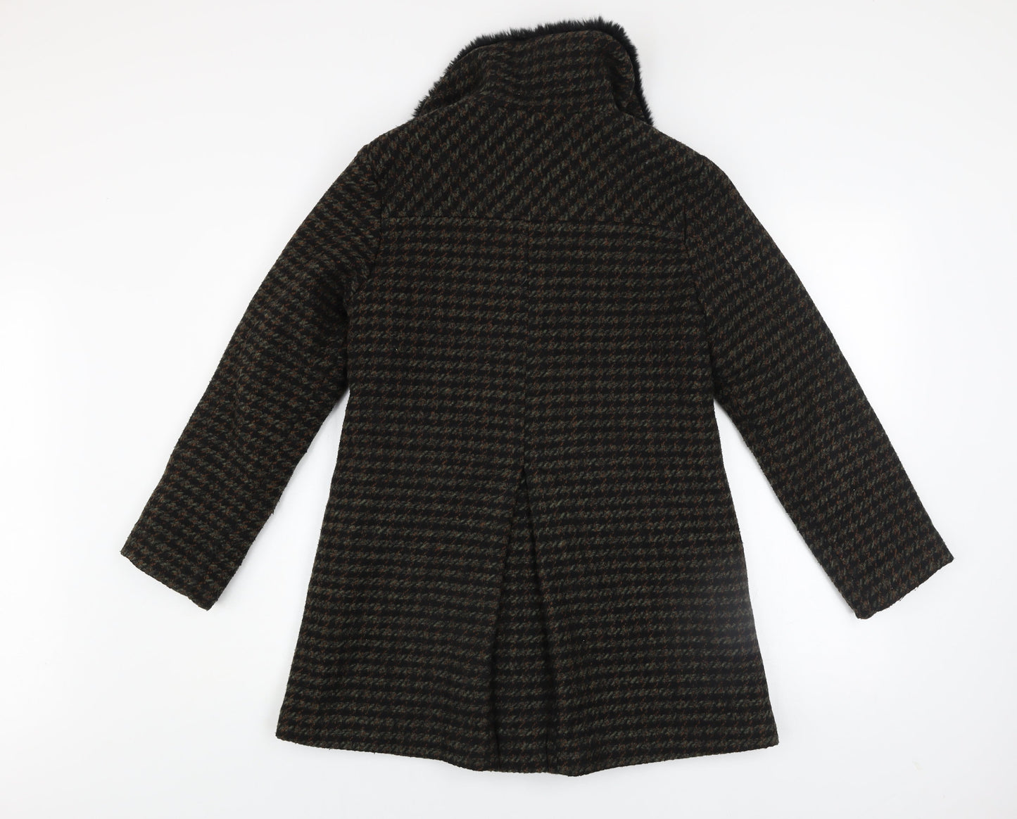Next Girls Brown Houndstooth Faux Fur Collar Wool Blend Coat 12 Years