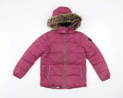 FatFace Girls Pink Hooded Puffer Jacket Coat 9-10 Years Faux Fur Lined Winter