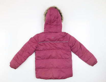 FatFace Girls Pink Hooded Puffer Jacket Coat 9-10 Years Faux Fur Lined Winter