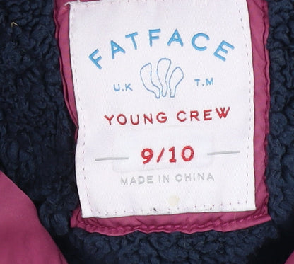 FatFace Girls Pink Hooded Puffer Jacket Coat 9-10 Years Faux Fur Lined Winter