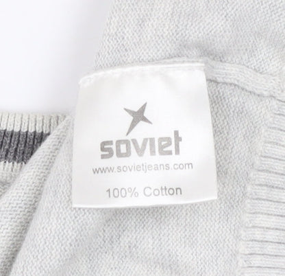 Soviet Mens Grey Cotton V-Neck Pullover Jumper M