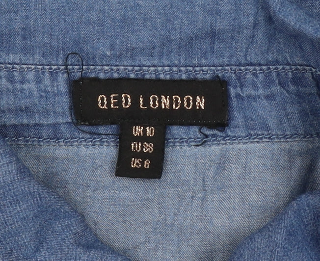 Womens UK Size 10 QED London Blue Basic Button-Up