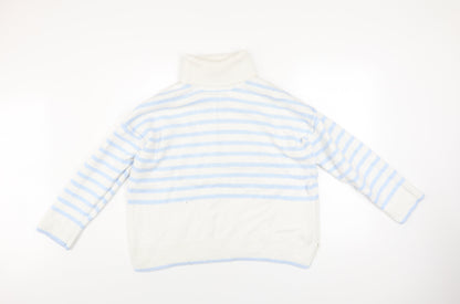 Crew Clothing Women’s White Blue Roll Neck Striped Jumper Size 10