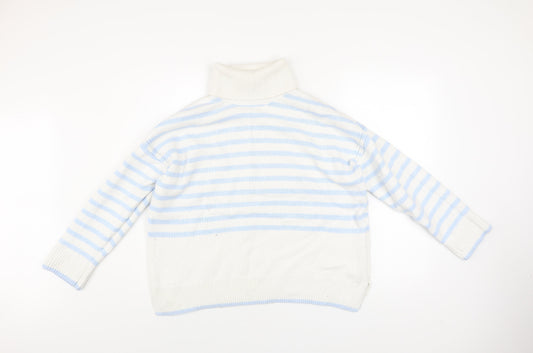 Crew Clothing Women’s White Blue Roll Neck Striped Jumper Size 10
