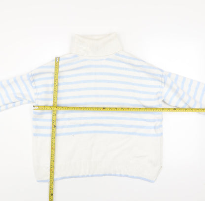 Crew Clothing Women’s White Blue Roll Neck Striped Jumper Size 10